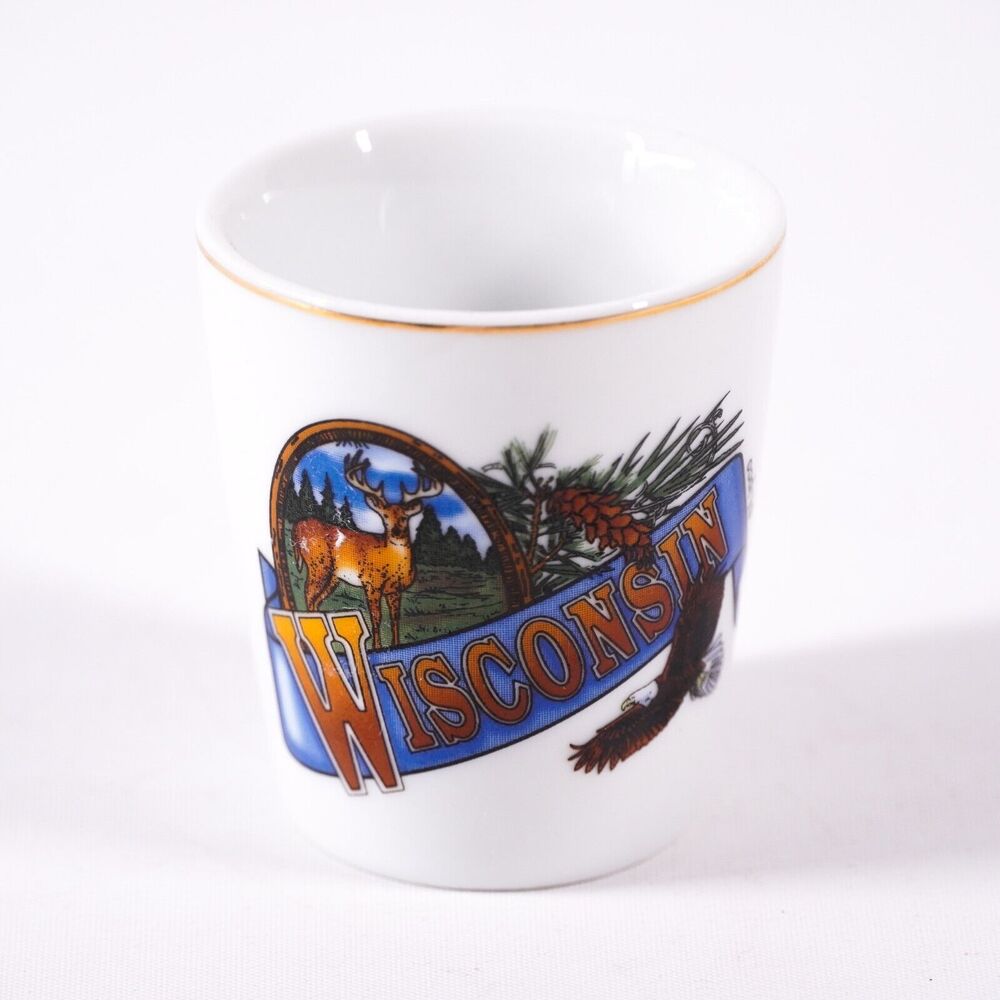 Wisconsin State Deer Eagle Pinecone Shot Glass Drinking Cup Drinkware Barware